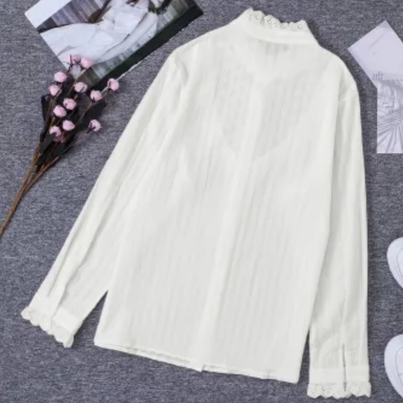 ♥️New stand collar ruffles textured shirt - Picture 5 of 16